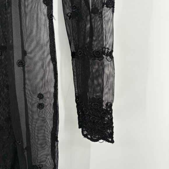 Vintage Hugo Buscati Black Sheer Embroidered Button Down Shirt Top Size XS Goth - Picture 7 of 8